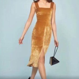 Reformation Emira Velvet Gold Dress 4